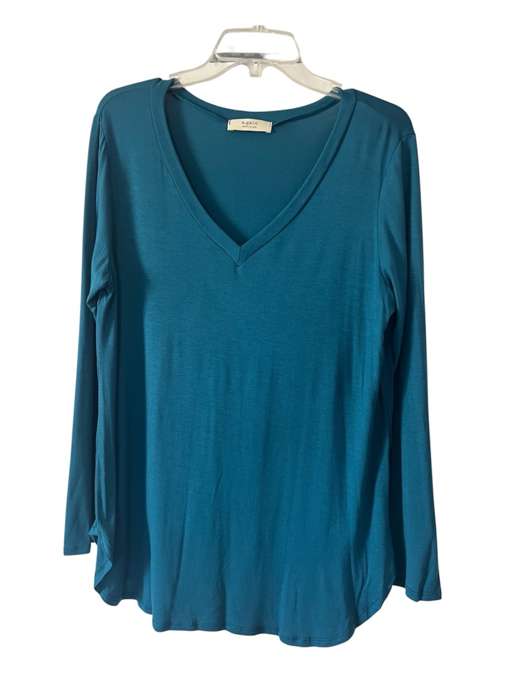 a.gain Teal V-Neck Long Sleeve Top